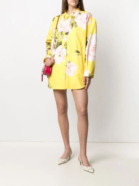 Valentino Garavani floral print shirt mini dress - Yellow