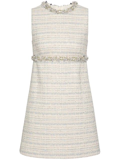 Valentino Garavani crystal-embellished tweed minidress - Neutrals