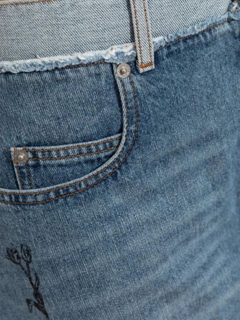 Marni embroidered frayed denim mini skirt - Blue