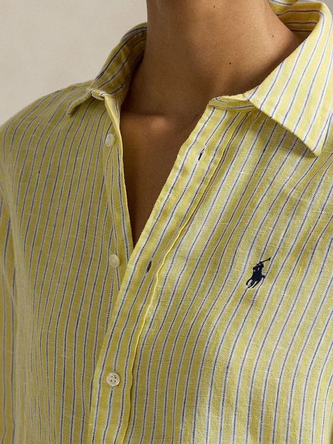 Polo Ralph Lauren koszula lniana damska kolor żółty regular z kołnierzykiem klasycznym 211A96158