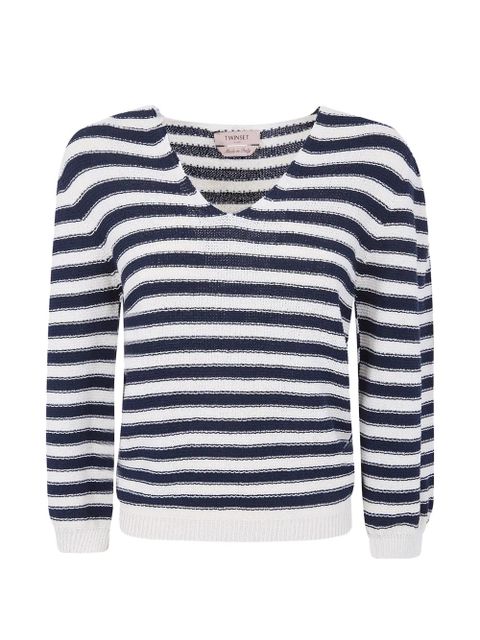 TWINSET striped V-neck knitwear - Blue - zdjęcie produktu nr 1