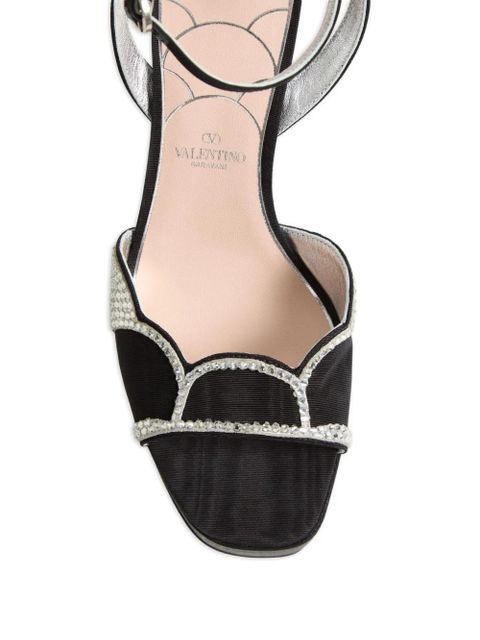 Valentino Garavani Bowow platform sandals in moiré fabric with crystals 115mm - Black