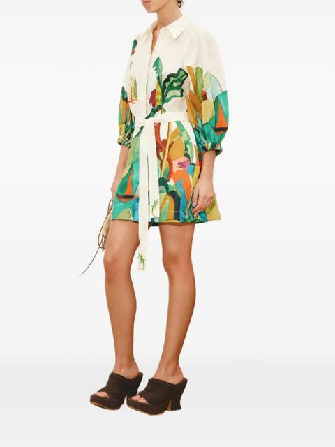 ALEMAIS Mokshini puff-sleeve printed mini dress - Neutrals