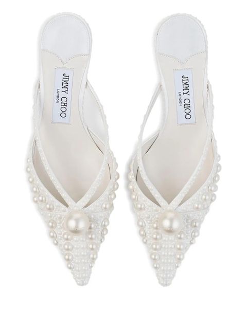 Jimmy Choo 50mm Sana pearl-embellished pointed-toe mules - White