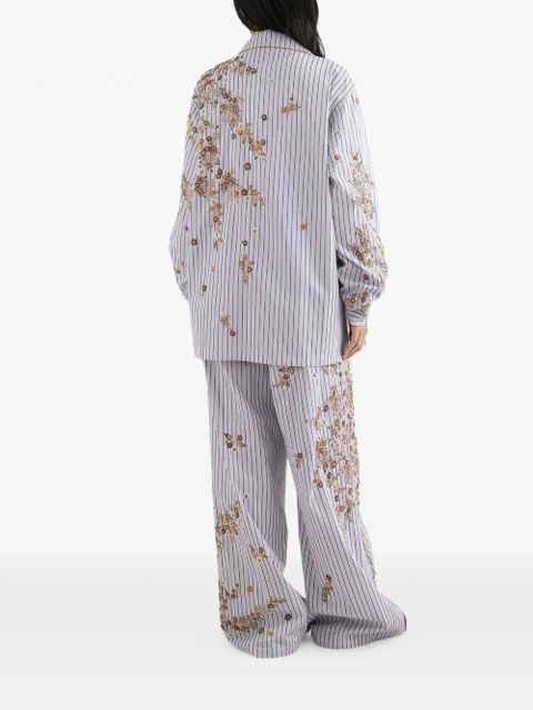 Dolce & Gabbana striped poplin trousers with flower embroidery - Purple