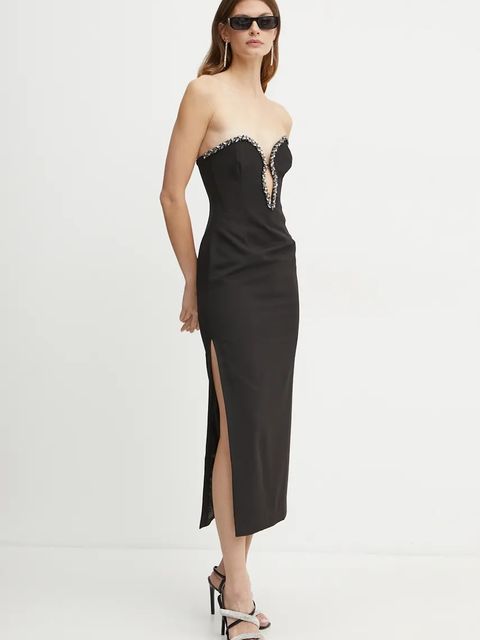 Bardot sukienka ELENI kolor czarny maxi dopasowana 58778DB1