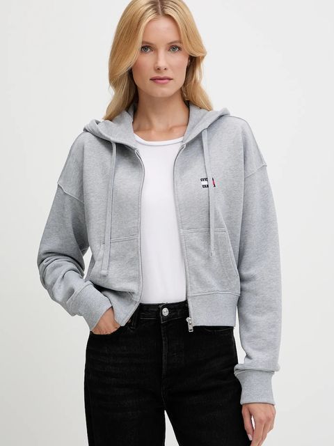 Tommy Jeans bluza bawełniana damska kolor szary z kapturem z aplikacją DW0DW21147