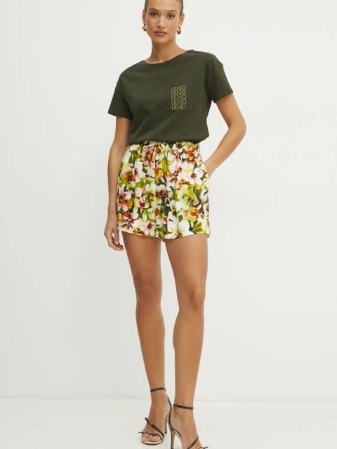 Liu Jo szorty damskie kolor zielony wzorzyste high waist VA5126.T2961