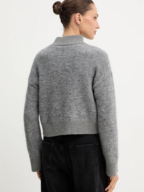 Simona Corsellini sweter wełniany damski kolor szary z półgolfem A24CPMGO10