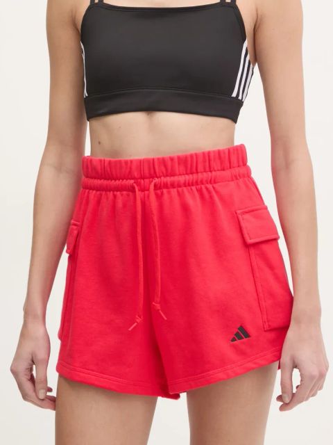 adidas szorty Essentials damskie kolor czerwony z aplikacją medium waist JC5704