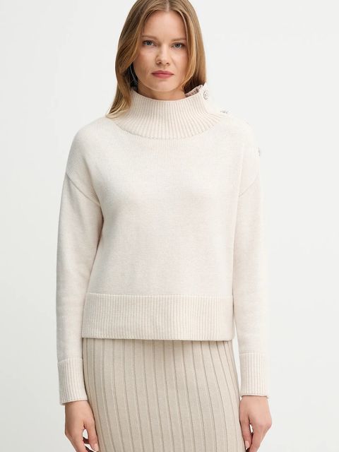 OUI sweter z domieszką wełny damski kolor beżowy z półgolfem 89178 - zdjęcie produktu nr 1