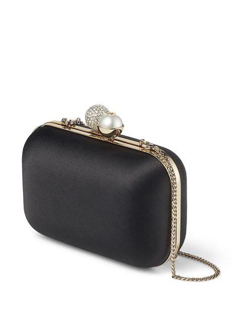 Jimmy Choo Cloud pearl-embellished satin clutch bag - Black