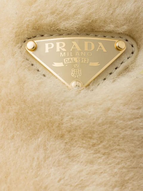 Prada triangle-logo shearling mules - Neutrals