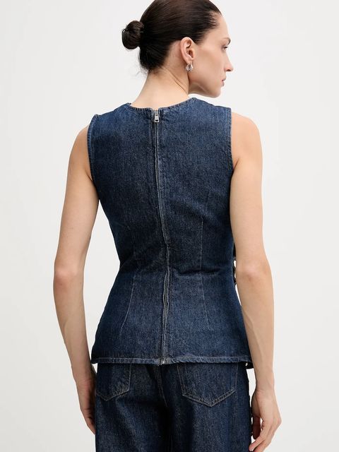 Rotate bluzka jeansowa damska kolor granatowy gładka 114814D03