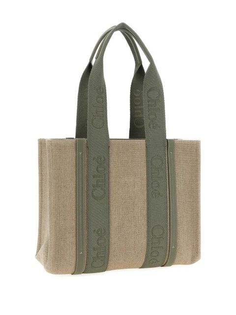 Chloé logo canvas leather woody shopping bag - Neutrals