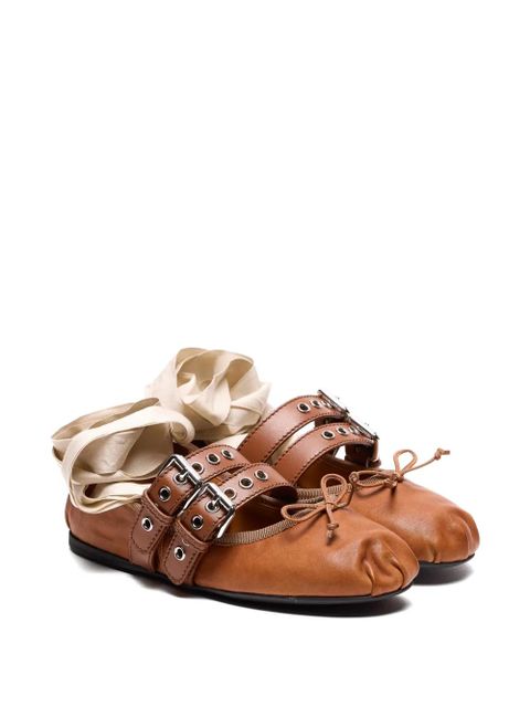 Miu Miu buckled lace-up ballet flats - Brown - zdjęcie produktu nr 2
