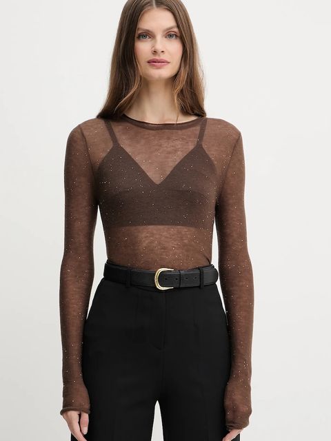 Pinko sweter wełniany damski kolor brązowy lekki 105398 A2PM - zdjęcie produktu nr 1