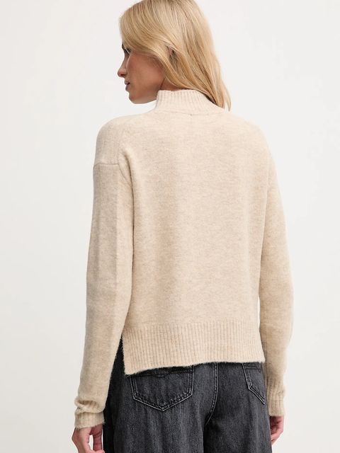 Pepe Jeans sweter z domieszką wełny damski kolor beżowy z półgolfem PL7000032
