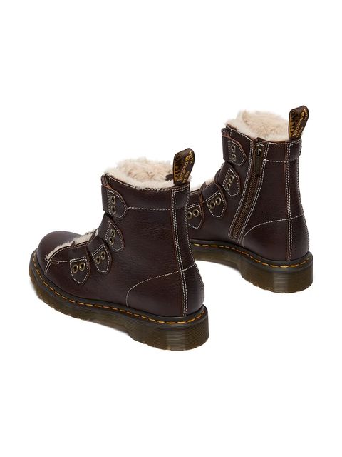 Dr. Martens workery skórzane 1460 LTT Fur Lined damskie kolor brązowy na platformie lekko ocieplone DM41417200