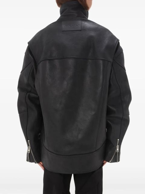 JW Anderson high-neck curved leather jacket - Black - zdjęcie produktu nr 2