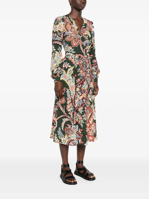 ETRO floral crepe wrap midi dress - Green