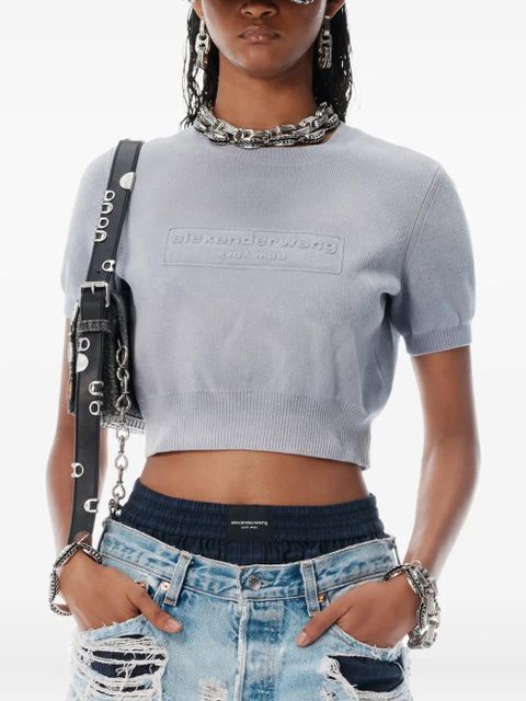 Alexander Wang logo-embossed cropped knit top - Grey
