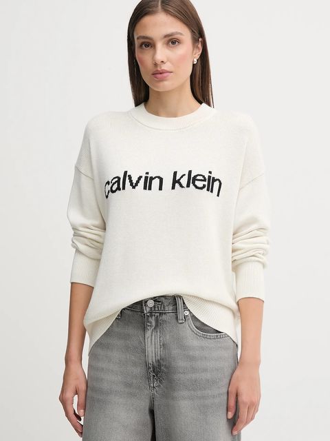 Calvin Klein Jeans sweter bawełniany damski kolor beżowy lekki LV047C311G - zdjęcie produktu nr 1