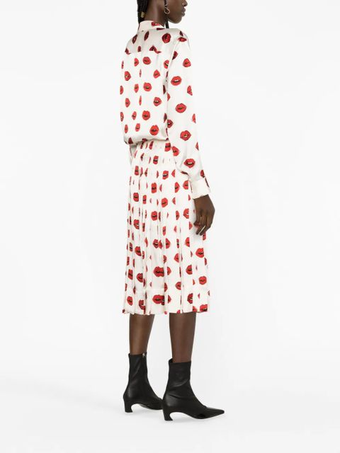 KHAITE Tudi lip-print pleated skirt - White