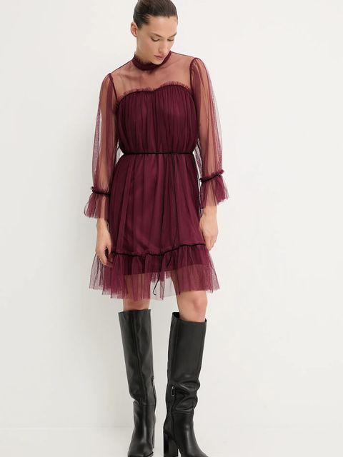 Answear.LAB sukienka kolor bordowy mini rozkloszowana