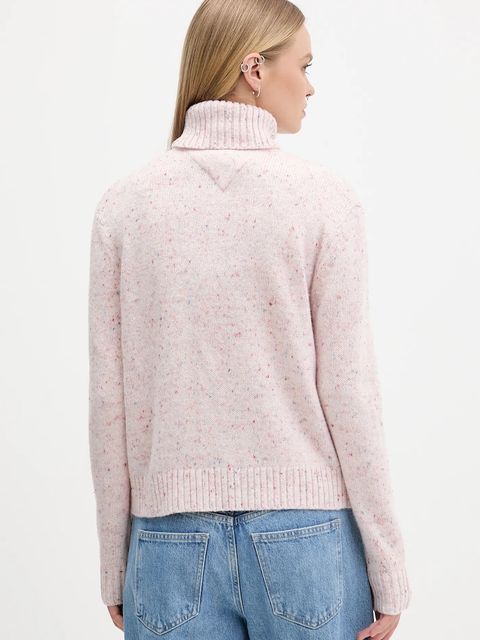 Tommy Jeans sweter z dodatkiem wełny damski kolor różowy z golfem DW0DW21687