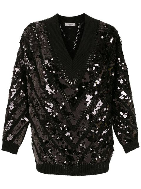 Valentino Garavani sequin-embellished V-neck jumper - Black - zdjęcie produktu nr 1