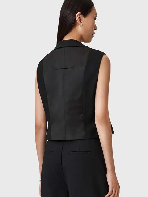 AllSaints kamizelka z dodatkiem wełny kolor czarny jednorzędowa W053QD - zdjęcie produktu nr 2