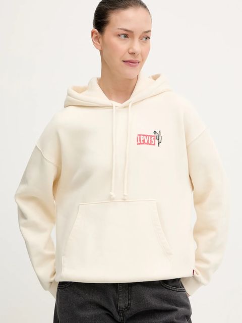 Levi's bluza damska kolor beżowy z kapturem z nadrukiem 001B6 - zdjęcie produktu nr 2