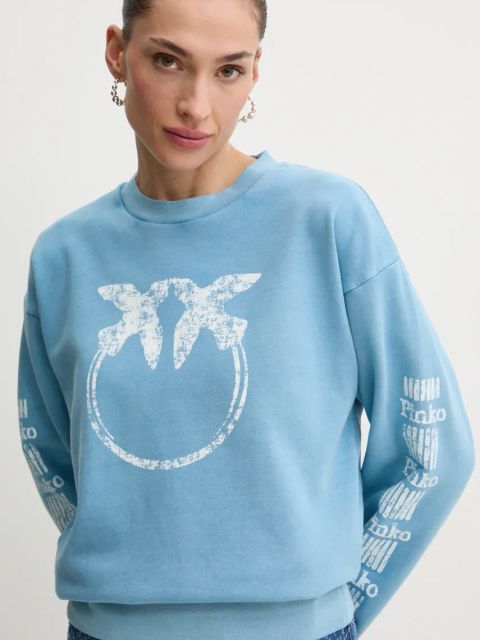 Pinko bluza bawełniana damska kolor niebieski z nadrukiem 104618 A2CV