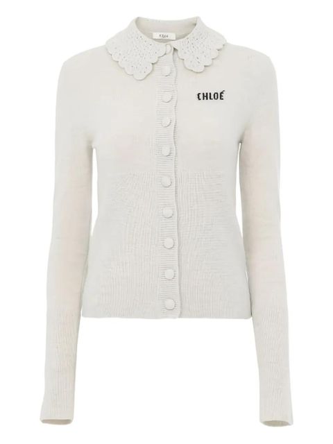 Chloé embroidered-logo cardigan - Grey - zdjęcie produktu nr 1