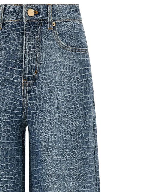 Self-Portrait rhinestone crocodile-effect jeans - Blue