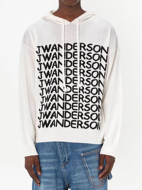 JW Anderson logo-print merino hoodie - White