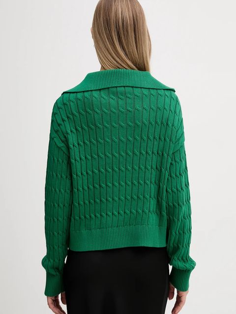 Tommy Hilfiger sweter bawełniany damski kolor zielony z golfem WW0WW47643 - zdjęcie produktu nr 2