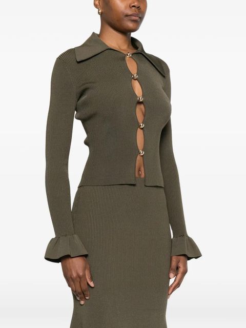 Self-Portrait ruffled-cuff cardigan - Green