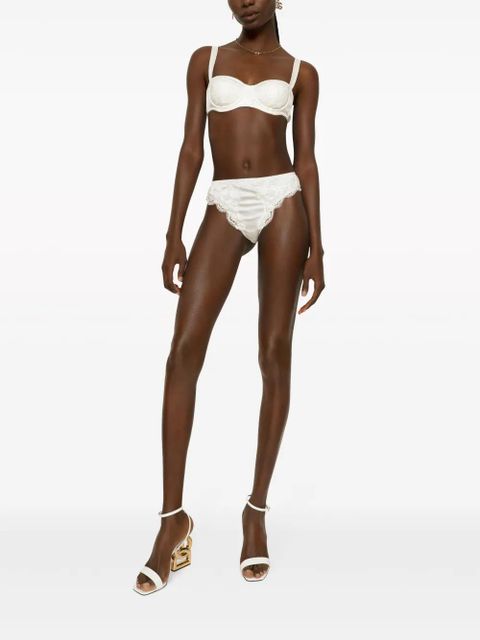 Dolce & Gabbana lace-trim satin thong - White