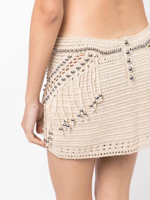 Rabanne embellished fringed crochet miniskirt - Brown