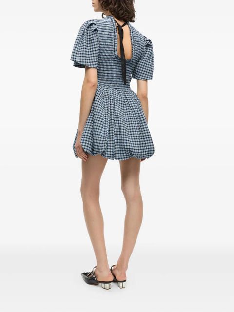 GANNI checked seersucker mini dress - Blue
