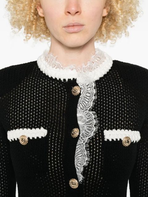 Self-Portrait lace-trim midi dress - Black