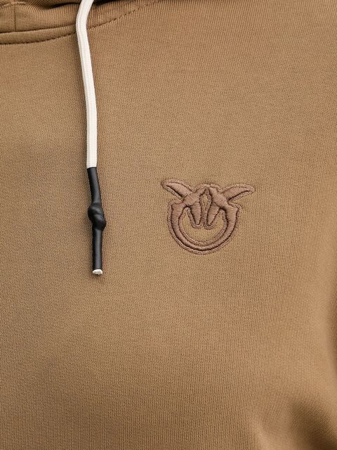 Pinko bluza bawełniana damska kolor brązowy z kapturem gładka 105507 A2RB