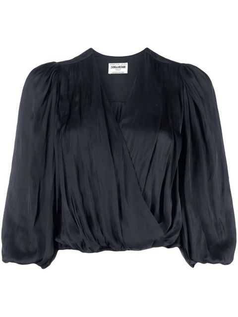 Zadig&Voltaire V-neck draped satin blouse - Black - zdjęcie produktu nr 1
