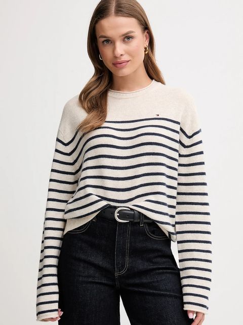 Tommy Hilfiger sweter wełniany damski kolor beżowy lekki WW0WW46438 - zdjęcie produktu nr 1