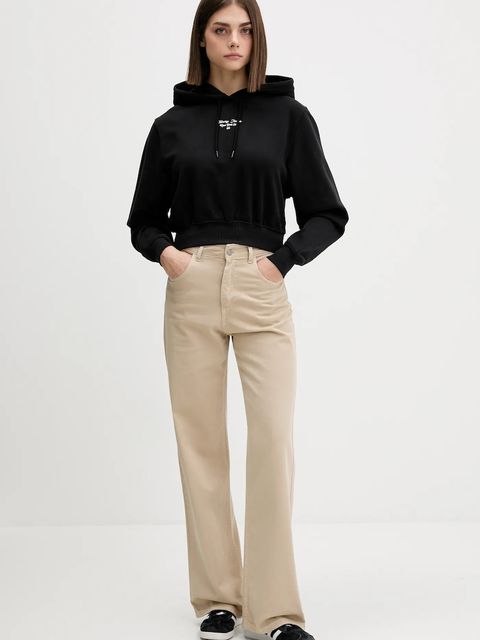 Tommy Jeans bluza bawełniana damska kolor czarny z kapturem z nadrukiem DW0DW22170