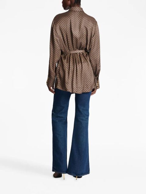 Balmain mini monogram-print silk shirt - Brown