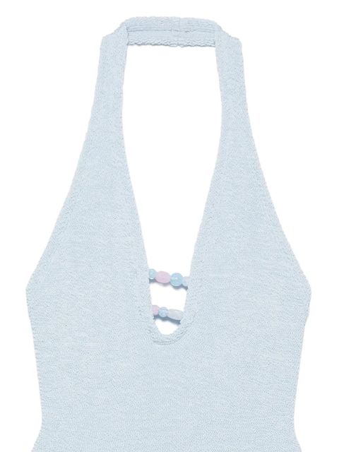 Hunza G Adriana bead-embellished halterneck swimsuit - Blue