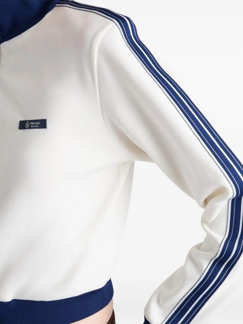 Prada leather-elbow patches striped sweatshirt - White